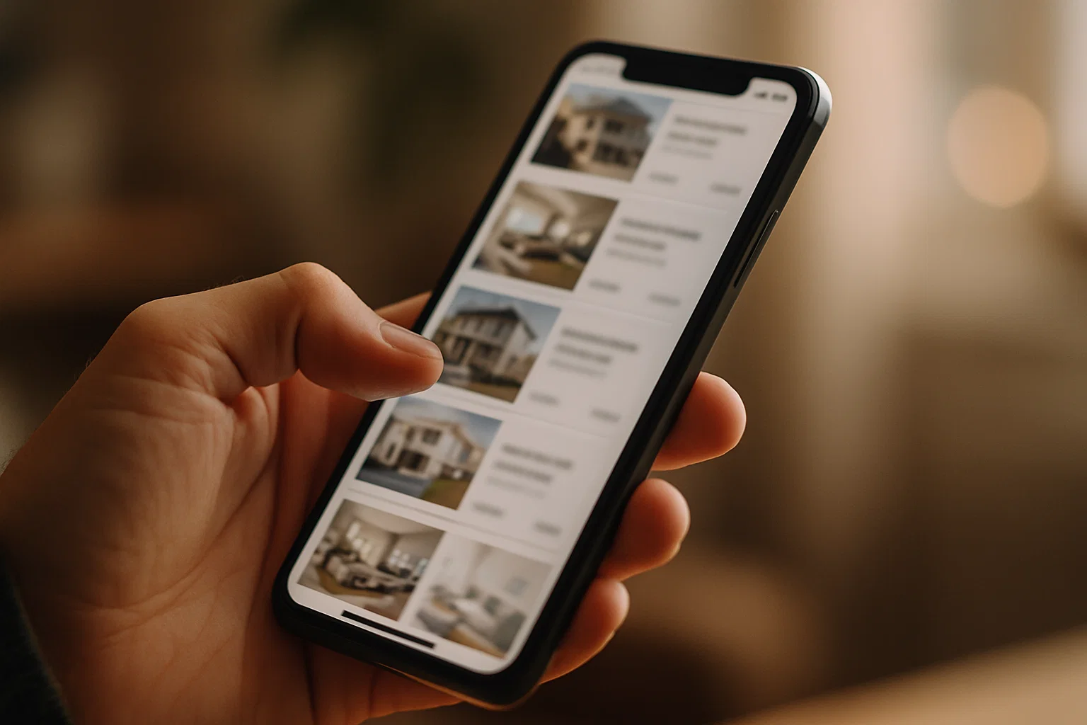 Navegação móvel de listagens de imóveis — imobiliária digital.